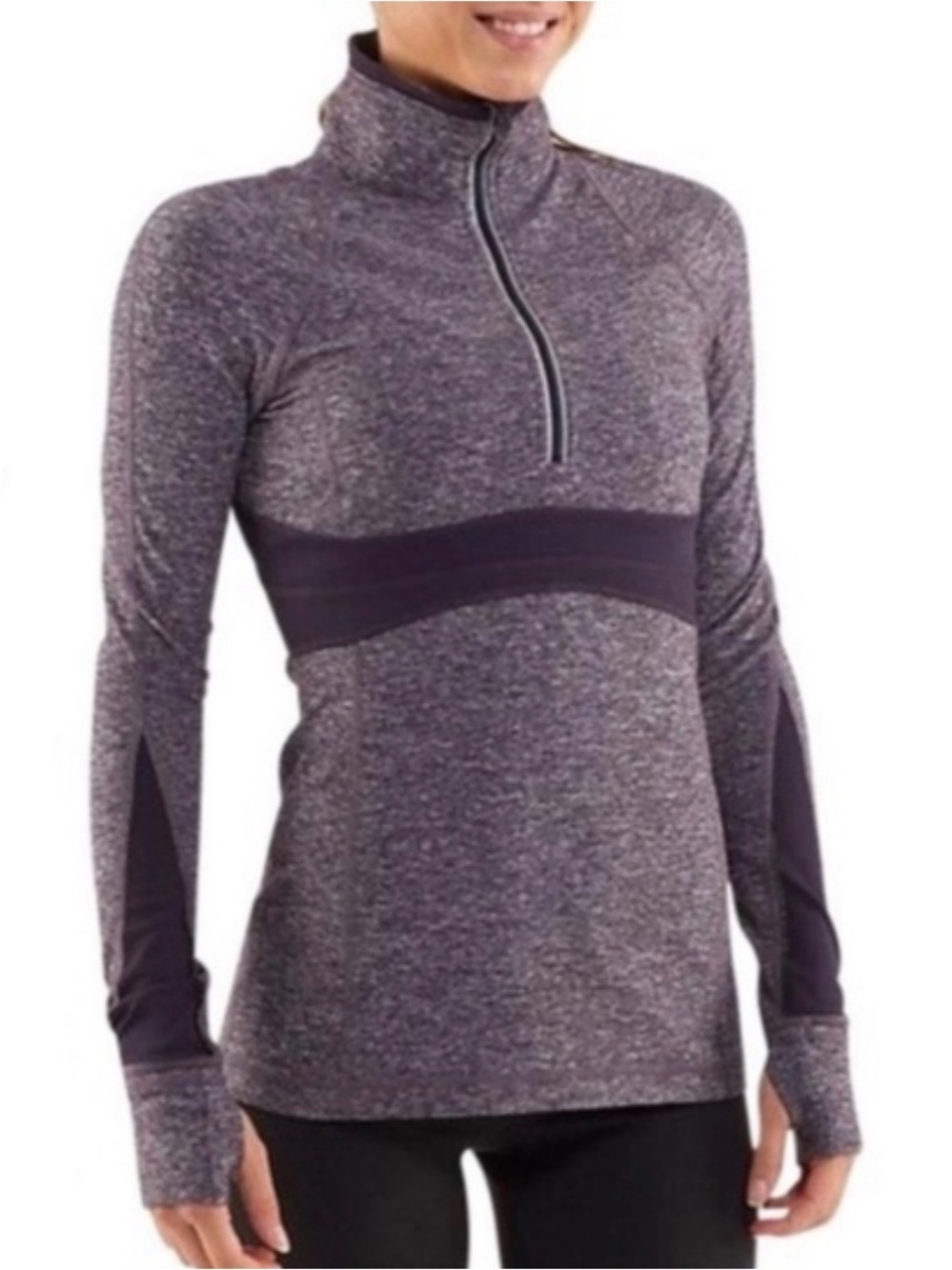 LULULEMON RUN FULL TILT BLACK HERRINGBONE 1/2 ZIP PULLOVER SWEATSHIRT SHIRT SZ 6
